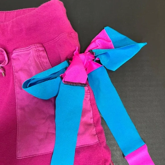 Pink Bow Shorts Size XS Blue Booty Festival Handmade Cotton Fringe Upcycled Y2k - Picture 7 of 11
